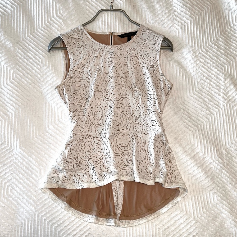 BCBG Sleeveless Blouse XS, White Lace effect